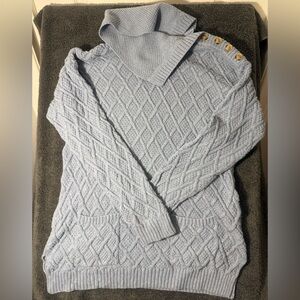 Jeanne Pierre Light Blue Cable Knit Sweater with Button‎ Accents